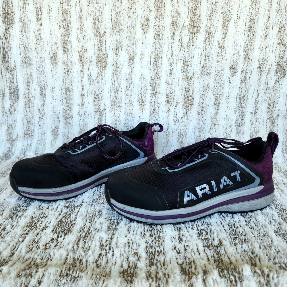Ariat "Outpace" Composite Toe Work Shoe Black Shadow Purple | Women's Size 8 - Picture 2 of 14